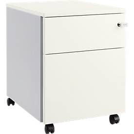 Schäfer Shop Pure Verrijdbaar ladeblok 36, stalen romp, houten front, wielen, vergrendelbaar, B 435 x D 565 x D 565 x H 567 mm, 1 lade, wit/blank aluminium