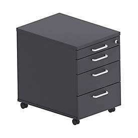 Verrijdbare lade BEXXSTAR, 1 afsluitbare lade voor keukengerei & 3 laden, B 430 x D 600 x H 600 mm, zwart
