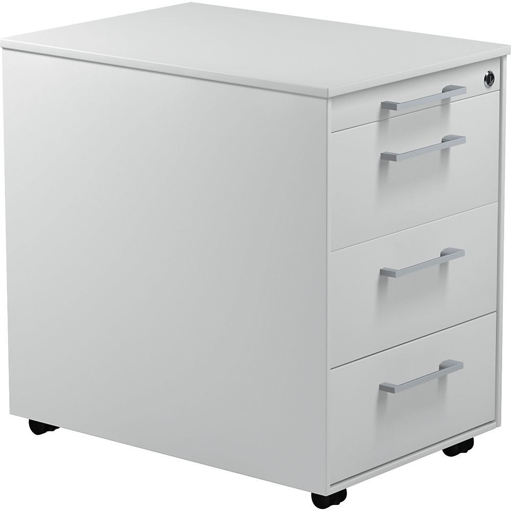 Mauser Verrijdbaar ladeblok, h x d = 570 x 600 mm, 3 laden, lichtgrijs / lichtgrijs / lichtgrijs