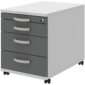 Verrijdbaar ladeblok BARI, materiaallade, 3 schuifladen, afsluitbaar, B 432 x D 577 x H 538 mm lichtgrijs/antraciet