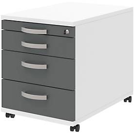 Verrijdbaar ladeblok BARI, materiaallade, 3 schuifladen, afsluitbaar, B 432 x D 577 x H 538 mm wit/antraciet