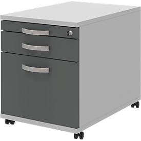 Verrijdbaar ladeblok BARI, hangmappenlade, materiaallade, 1 schuiflade, B 432 x D 577 x H 538 mm lichtgrijs/antraciet