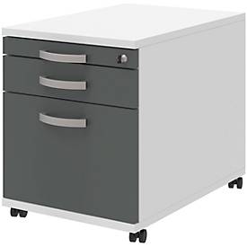 Verrijdbaar ladeblok BARI, hangmappenlade, materiaallade, 1 schuiflade, B 432 x D 577 x H 538 mm wit/antraciet