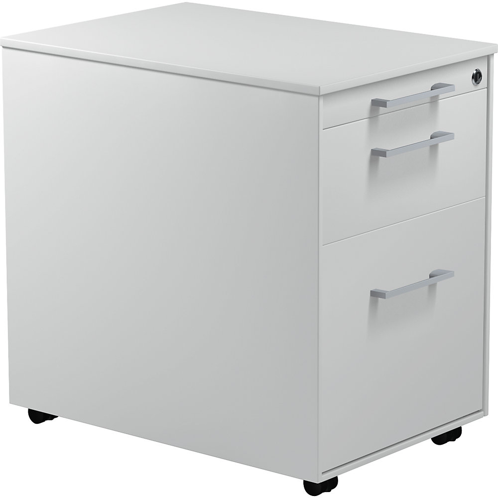 Mauser Verrijdbaar ladeblok, h x d = 570 x 600 mm, 1 materiaallade, 1 hangmappenlade, lichtgrijs / lichtgrijs / lichtgrijs