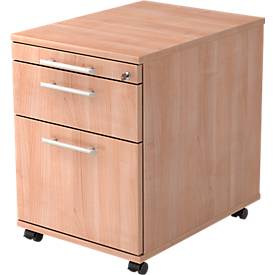 verrijdbaar ladeblok, 1 schuiflade, 1 materiaallade,  B 428 x D 580 x H 590 mm, notenhoutpatroon