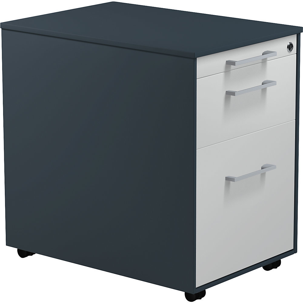 Mauser Verrijdbaar ladeblok, h x d = 570 x 600 mm, 1 materiaallade, 1 hangmappenlade, antracietgrijs / lichtgrijs / antracietgrijs