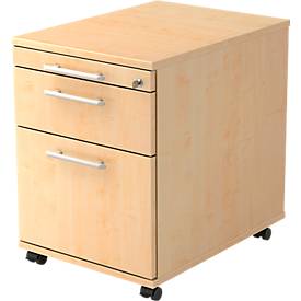 verrijdbaar ladeblok, 1 schuiflade, 1 materiaallade,  B 428 x D 580 x H 590 mm, esdoornpatroon