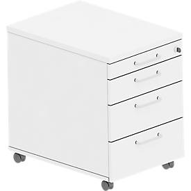 Verrijdbare lade BEXXSTAR, 1 afsluitbare lade voor keukengerei & 3 laden, B 430 x D 800 x H 600 mm, wit