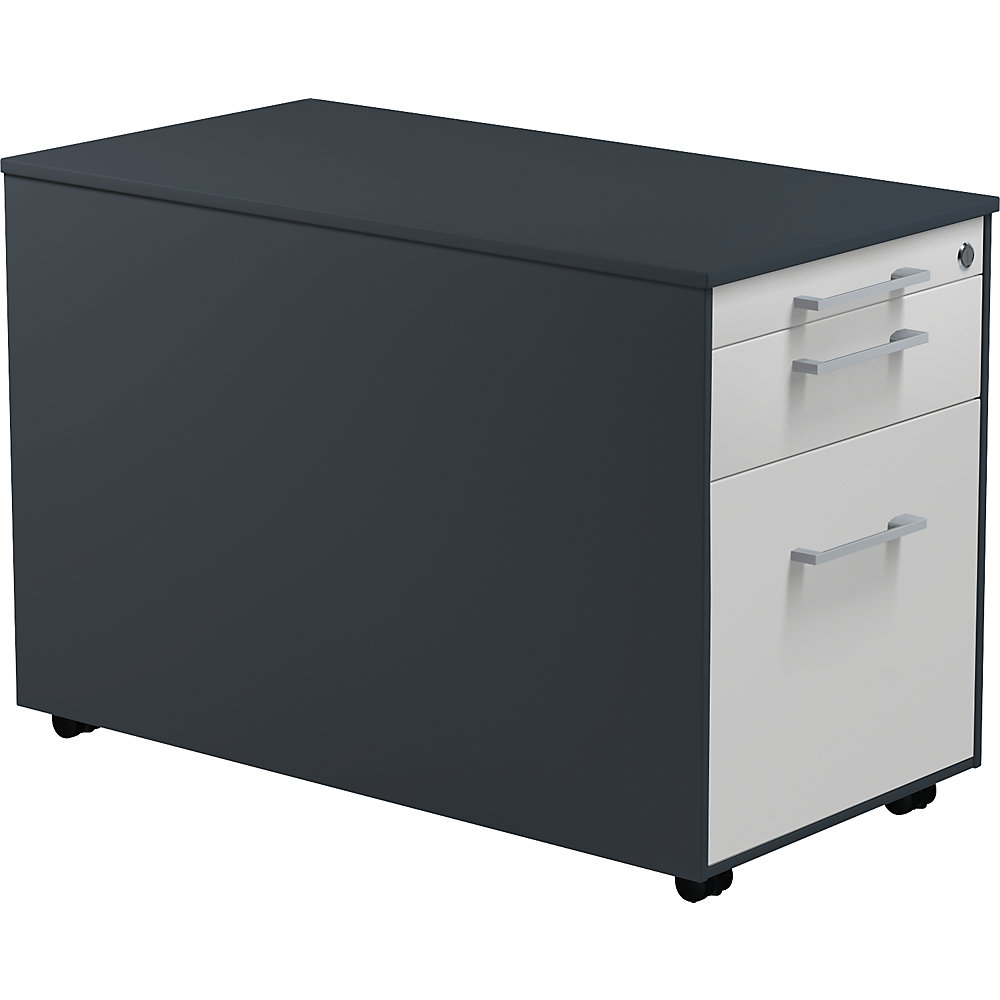 Mauser Verrijdbaar ladeblok, h x d = 520 x 800 mm, 1 materiaallade, 1 hangmappenlade, antracietgrijs / lichtgrijs / antracietgrijs
