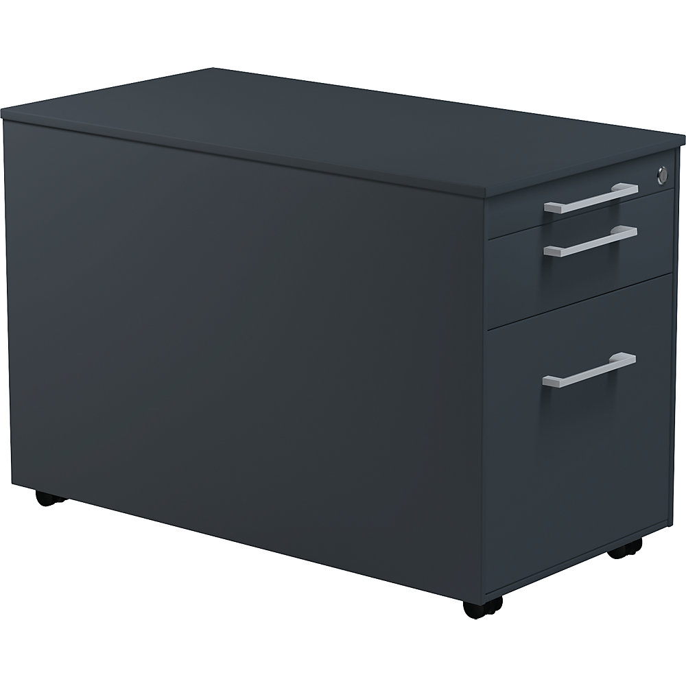 Mauser Verrijdbaar ladeblok, h x d = 520 x 800 mm, 1 materiaallade, 1 hangmappenlade, antracietgrijs / antracietgrijs / antracietgrijs