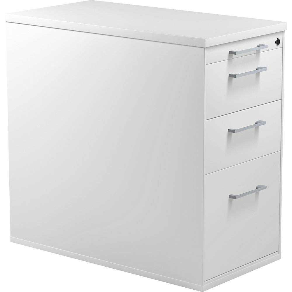 Mauser Ladecontainer met sokkel, hoogte 720 mm, 2 materiaalladen, 1 hangmappenlade, lichtgrijs / lichtgrijs / lichtgrijs