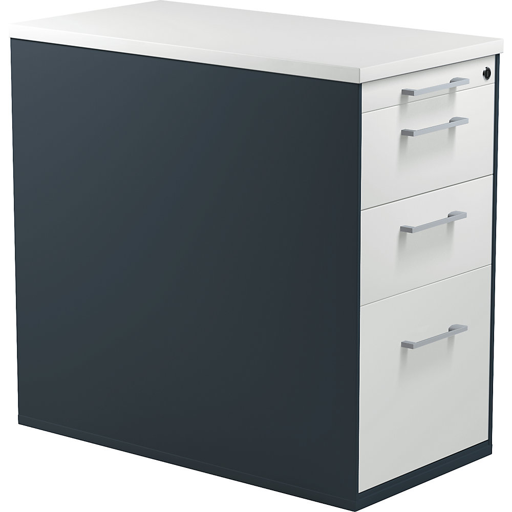 Mauser Ladecontainer met sokkel, hoogte 720 mm, 2 materiaalladen, 1 hangmappenlade, antracietgrijs / lichtgrijs / lichtgrijs