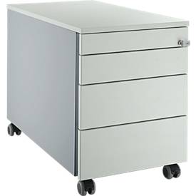 Schäfer Shop Select verrijdbare ladeblok 1233, met greepgleuf, B 435 x H 567 mm, blank aluminium/lichtgrijs/lichtgrijs