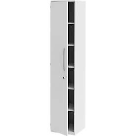 Archiefkast BARI, 6 ordnerhoogten, 5 legborden, slot, deuraanslag links, B 427 x D 430 x H 2174 mm, wit
