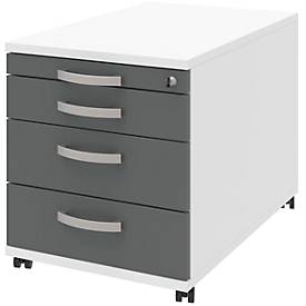 Verrijdbaar ladeblok BARI, materiaallade, 3 schuifladen, afsluitbaar, B 432 x D 800 x H 538 mm wit/antraciet