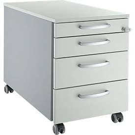 Schäfer Shop Select Schäfer Shop Pure mobiele container 1233, 3 laden & 1 lade voor keukengerei, afsluitbaar, ronde handgrepen, B 435 x D 765 x H 577 mm, blank aluminium/lichtgrijs/lichtgrijs