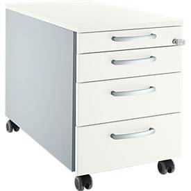 Schäfer Shop Select Schäfer Shop Pure mobiele container 1233, 3 laden & 1 lade voor keukengerei, afsluitbaar, ronde handgrepen, B 435 x D 765 x H 577 mm, blank aluminium/wit aluminium/wit