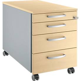 Schäfer Shop Select Schäfer Shop Pure mobiele container 1233, 3 laden & 1 lade voor keukengerei, afsluitbaar, ronde handgrepen, B 435 x D 765 x H 577 mm, blank aluminium/wit aluminium/mapulier