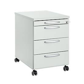 Verrijdbaar ladeblok 1333, 3 laden en 1 materiaallade, afsluitbaar, ronde grepen, hout/staal/kunststof, B 434 x D 600 x H 613 mm, lichtgrijs
