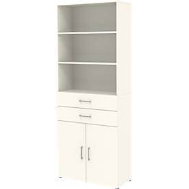 Home Office combinatiekast TEMPIO, van hout, 2 deuren, 2 laden, 6 OH, B 800 x D 340 x H 2130 mm, wit/wit