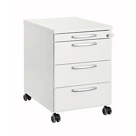 Verrijdbaar ladeblok 1333, 3 laden en 1 materiaallade, afsluitbaar, ronde grepen, hout/staal/kunststof, B 434 x D 600 x H 613 mm, wit