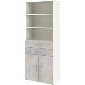 Home Office combinatiekast TEMPIO, van hout, 2 deuren, 2 laden, 6 OH, B 800 x D 340 x H 2130 mm, wit/beton