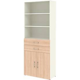 Home Office combinatiekast TEMPIO, van hout, 2 deuren, 2 laden, 6 OH, B 800 x D 340 x H 2130 mm, wit/beton