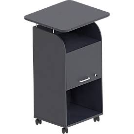 BEXXSTAR mobiele sokkel, 2 legborden, 1 afsluitbaar vak met handgreep, bovenblad, zwenkwielen, B 700 x D 630 x H 1130 mm, hout, zwart
