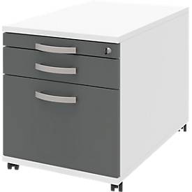 Verrijdbaar ladeblok BARI, hangmappenlade, materiaallade, 1 schuiflade, B 432 x D 800 x H 538 mm wit/antraciet