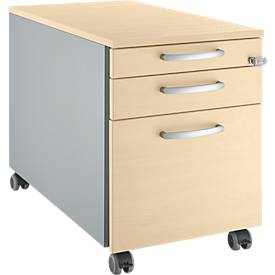 Schäfer Shop Select mobiele sokkel 126, 1 lade, HR & keukengerei uittrekbaar, ronde grepen, decor wit/aluminium/mapulier