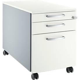 Schäfer Shop Select mobiele sokkel 126, 1 lade, HR & keukengerei lade, ronde handgrepen, wit-alu/wit-alu/wit