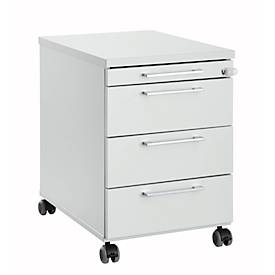 Verrijdbaar ladeblok 1333, 3 laden en 1 materiaallade, afsluitbaar, hoekige grepen, hout/staal/kunststof, B 434 x D 600 x H 613 mm, ichtgrijs