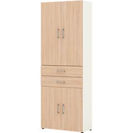 Home Kantoorkast TEMPIO, van hout, 4 deuren, 2 laden, 6 OH, B 800 x D 340 x H 2130 mm, eiken wit/Sonoma