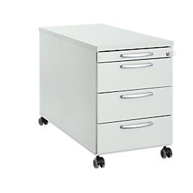 Verrijdbaar onderstel 1333, 3 laden en 1 materiaallade, afsluitbaar, ronde grepen, hout/staal/kunststof, B 434 x D 800 x H 613 mm, lichtgrijs