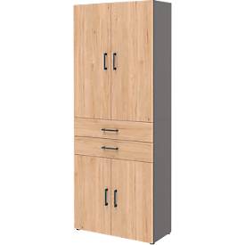 Home Kantoorkast TEMPIO, van hout, 4 deuren, 2 laden, 6 OH, B 800 x D 340 x H 2130 mm, antraciet/ickory eiken
