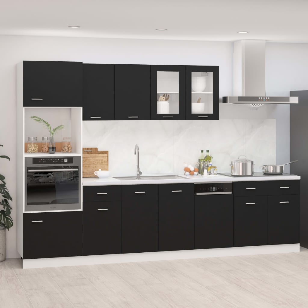 VidaXL 7-delige Keukenkastenset bewerkt hout zwart