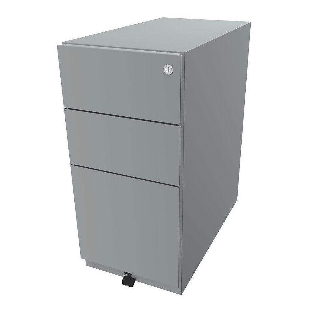 Bisley Verrijdbaar ladeblok Note™, met 2 universele laden, 1 hangmappenlade, h x b x d = 645 x 300 x 565 mm, zilverkleurig