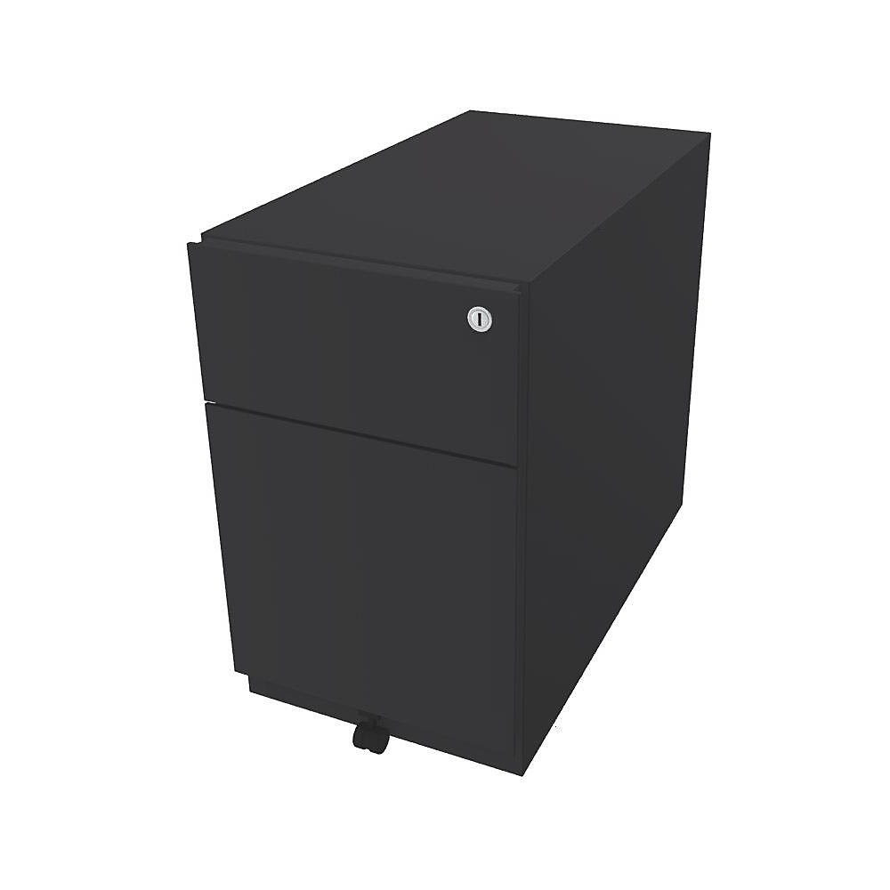 Bisley Verrijdbaar ladeblok Note™, met 1 hangmappenlade, 1 universele lade, h x b x d = 495 x 300 x 565 mm, met greeplijst, antracietgrijs