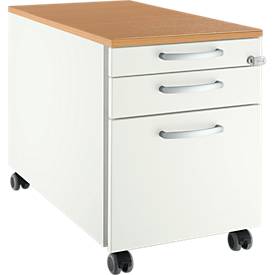 Schäfer Shop Select Schäfer Shop  Select Verrijdbaar ladeblok 126, 3 schuifladen, Handgreep rond wit/blank aluminium/beukenpatroon