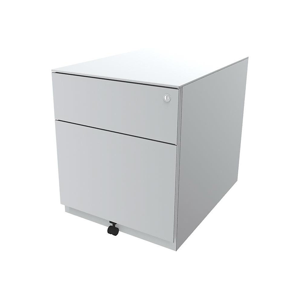 Bisley Verrijdbaar ladeblok Note™, met 1 hangmappenlade, 1 universele lade, h x b x d = 502 x 420 x 565 mm, met greeplijst en top, verkeerswit