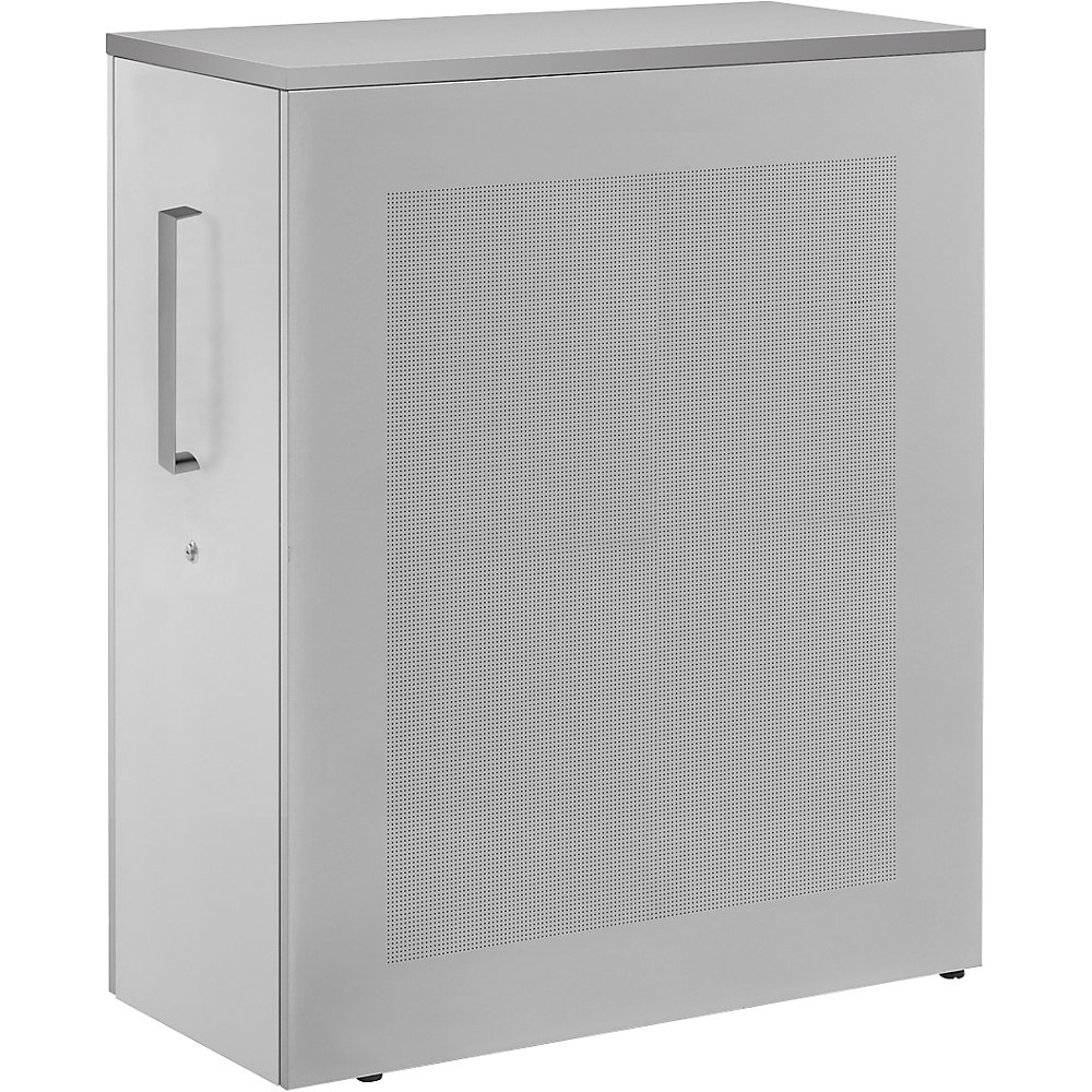 Mauser Hoge ladekast, balie-element links staand, hoogte 1250 mm, lichtgrijs