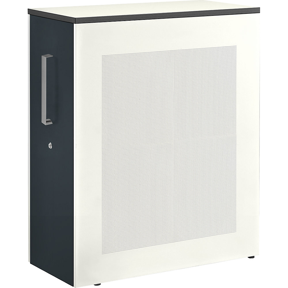 Mauser Hoge ladekast, balie-element links staand, hoogte 1250 mm, zuiver wit / antracietgrijs
