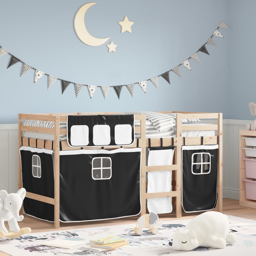 VidaXL Kinderhoogslaper met gordijnen 80x200 cm massief grenenhout