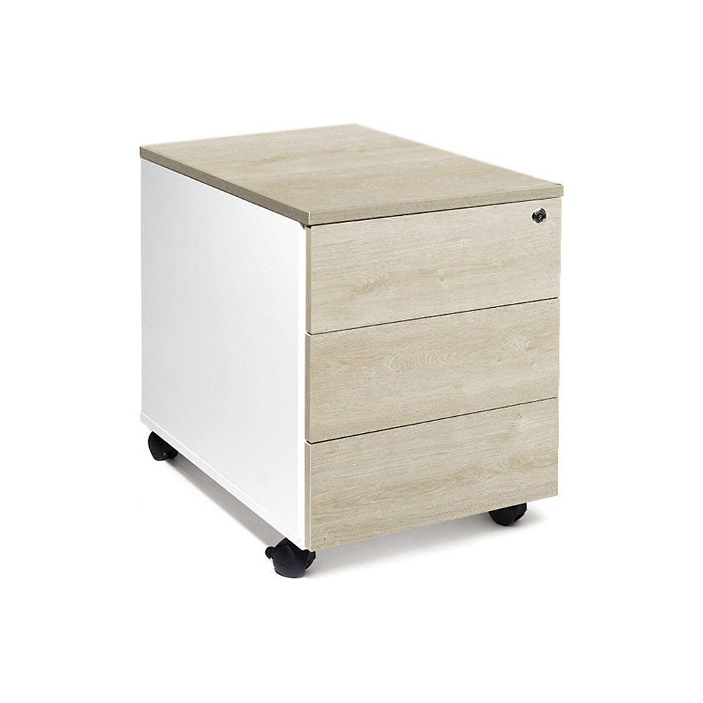 Verrijdbaar ladeblok Portland, h x b x d = 550 x 420 x 600 mm, wit geborsteld / eikenhout