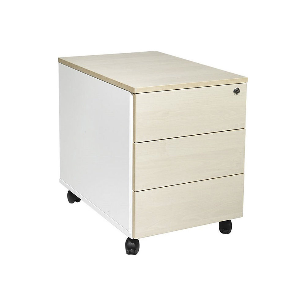 Verrijdbaar ladeblok Portland, h x b x d = 550 x 420 x 600 mm, wit geborsteld / berkenhout