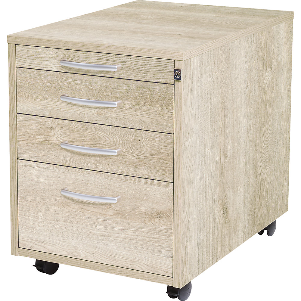 Verrijdbaar ladeblok Miami, 4 laden, h x b x d = 550 x 420 x 600 mm, eikenhout