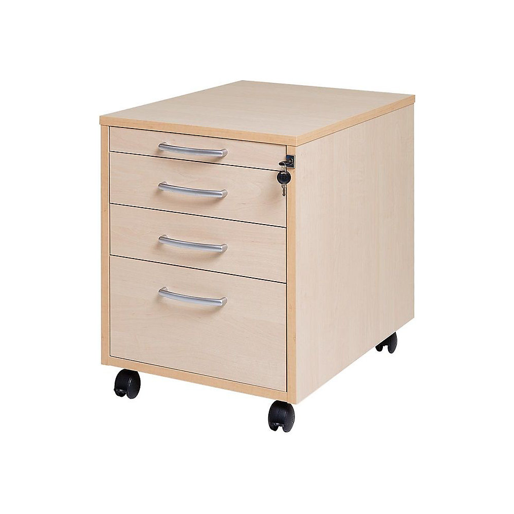 Verrijdbaar ladeblok Miami, 4 laden, h x b x d = 550 x 420 x 600 mm, berkenhout