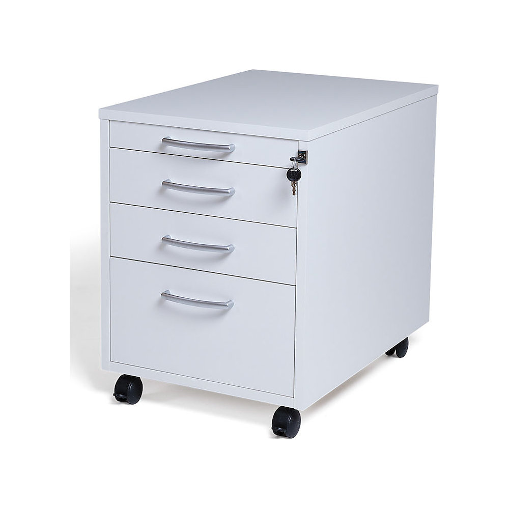Verrijdbaar ladeblok Miami, 4 laden, h x b x d = 550 x 420 x 600 mm, wit geborsteld
