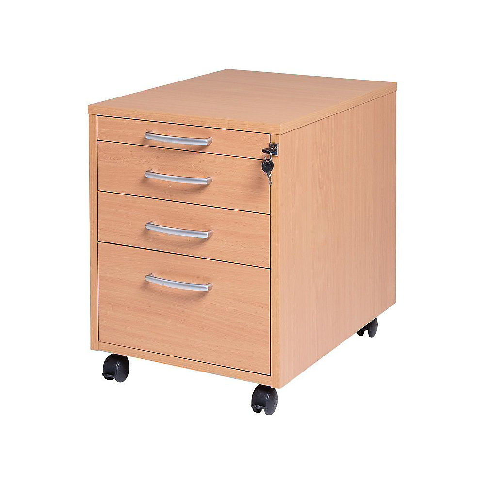 Verrijdbaar ladeblok Miami, 4 laden, h x b x d = 550 x 420 x 600 mm, beukenhout
