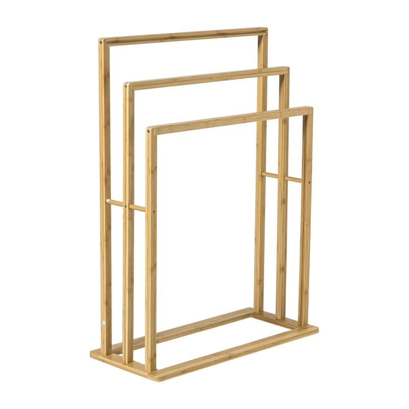 Xenos Bamboe handdoekenrek 3-laags - bruin - 82x60x24 cm